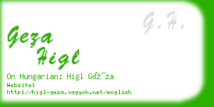 geza higl business card